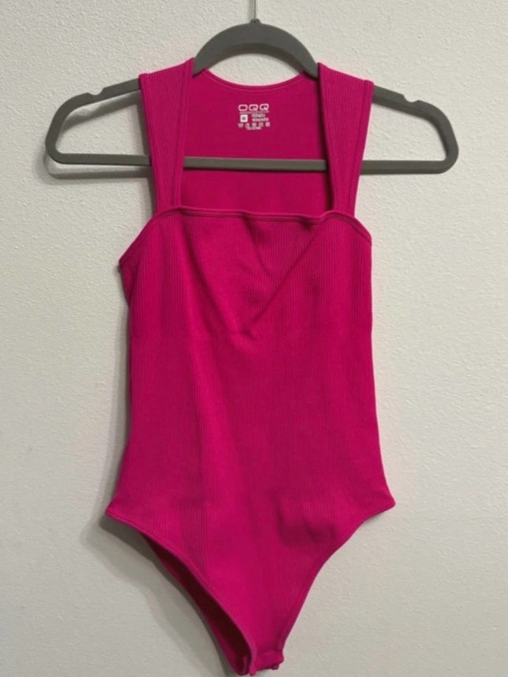Oqq Hot Pink Ribbed bodysuit M